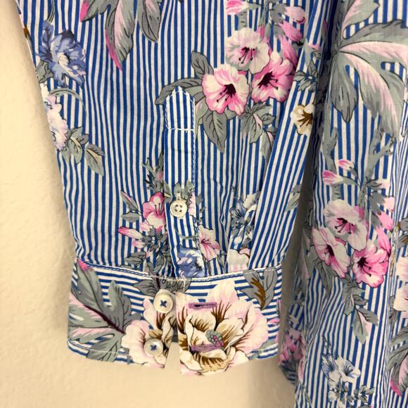 Talbots Women Blouse Top Size 2X 100% Cotton Floral Lightweight Classic Blue - Picture 5 of 8